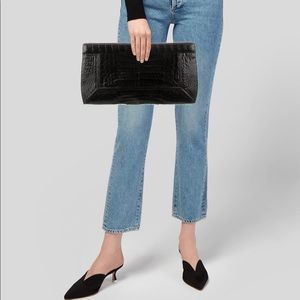 Nancy Crocodile Frame Clutch in black